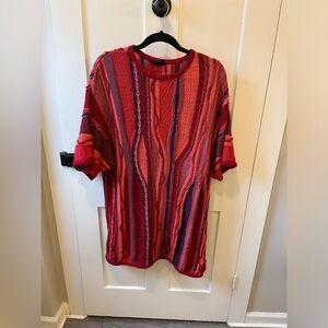 BERGATI Vintage Knit Colorful Tunic Sweater Short Sleeve XXL